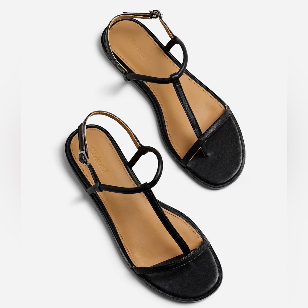 NWOT Madewell The Bev T Strap Thong Sandal in Leather, Black, Size 12